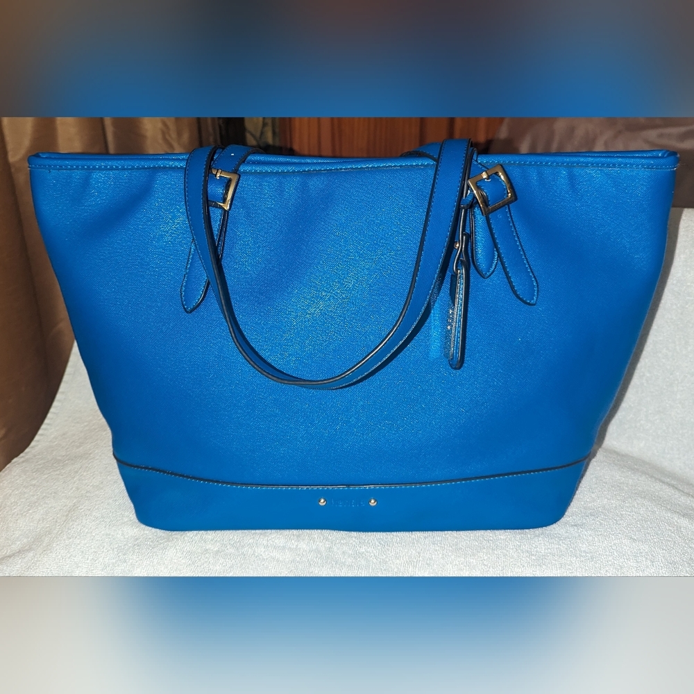 Kensie blue faux leather tote bag .